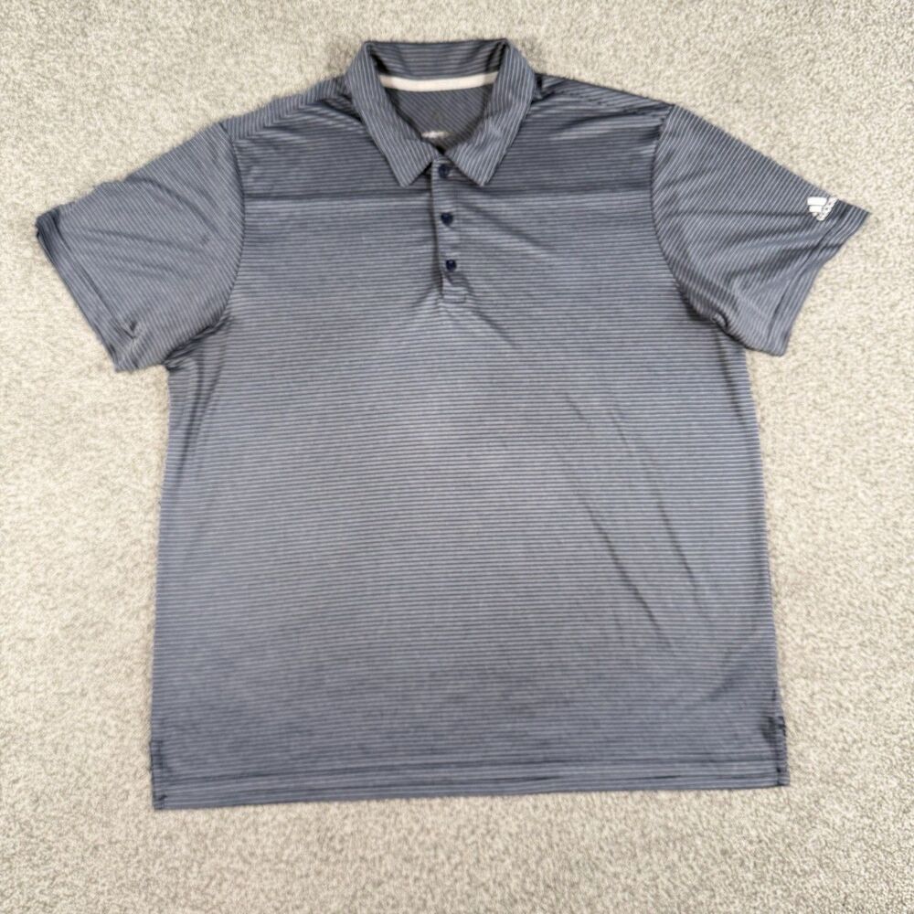 Adidas Golf Feeder Stripe Polo Shirt Mens Performance Stretch Blue Size 2XL XXL